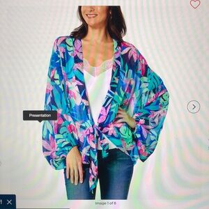 QVC Colleen Lopez Woven Gorgette Printed Tie Front Topper 2X